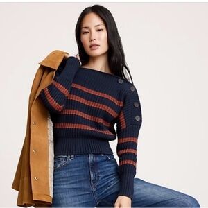 Banana Republic Navy and Orange Striped Sweater